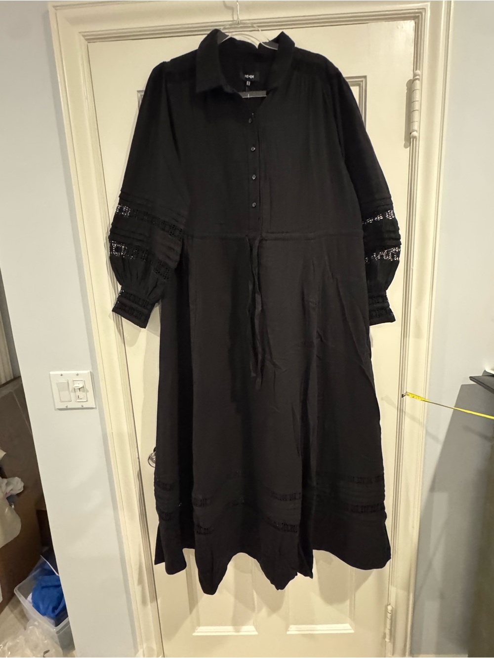 ME+EM Black Button-Front Maxi Dress with Lace Trim